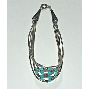 Vintage Sterling Silver Turquoise Beaded Heshi Multi Strand Bracelet 7.5” Native